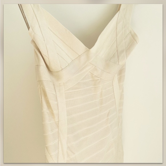 Hervé Léger Cream Bandage Dress Bodycon Sleeveless Mini M - Picture 5 of 12